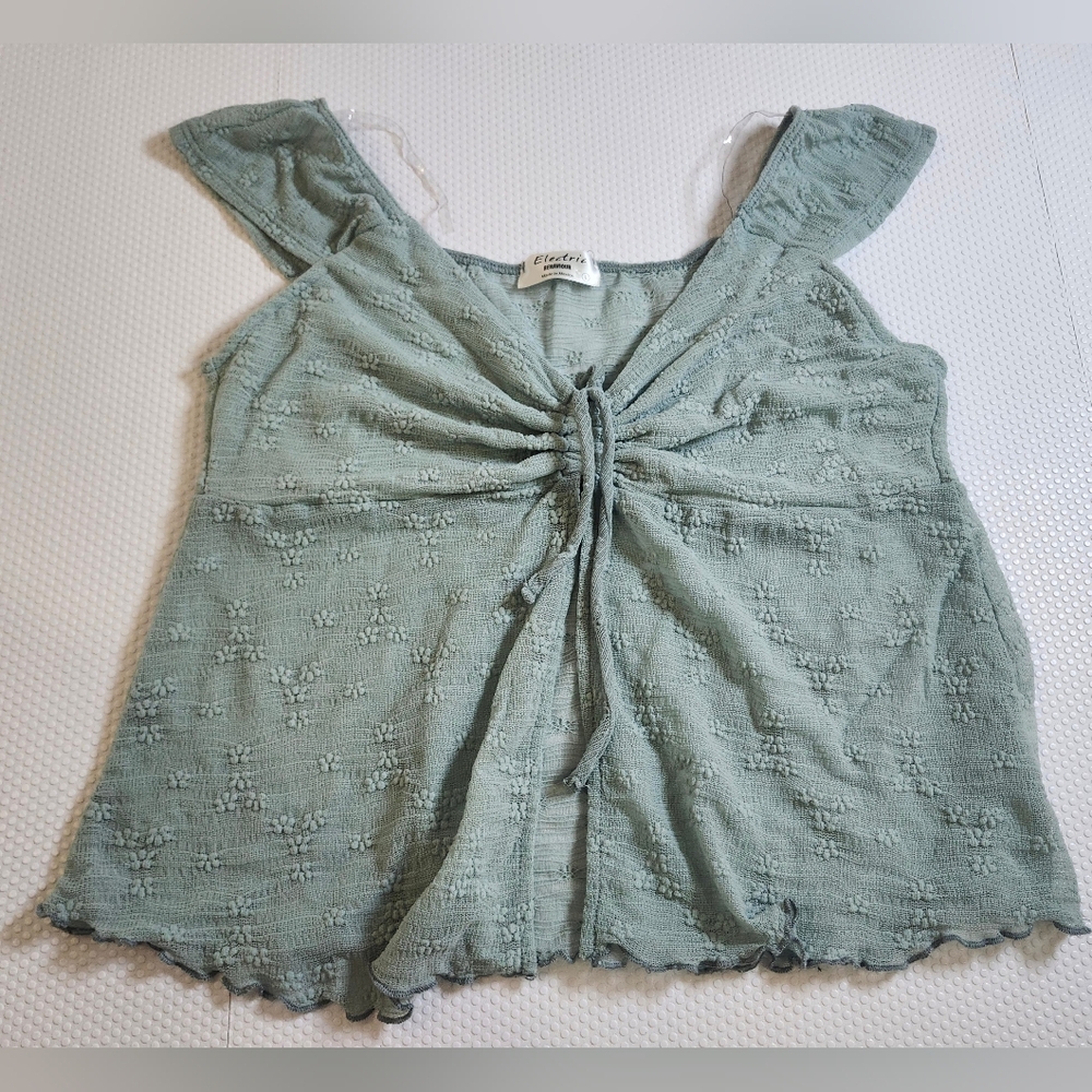 Electric Behaviour Sage Green Textured Tie-Front Cami Top